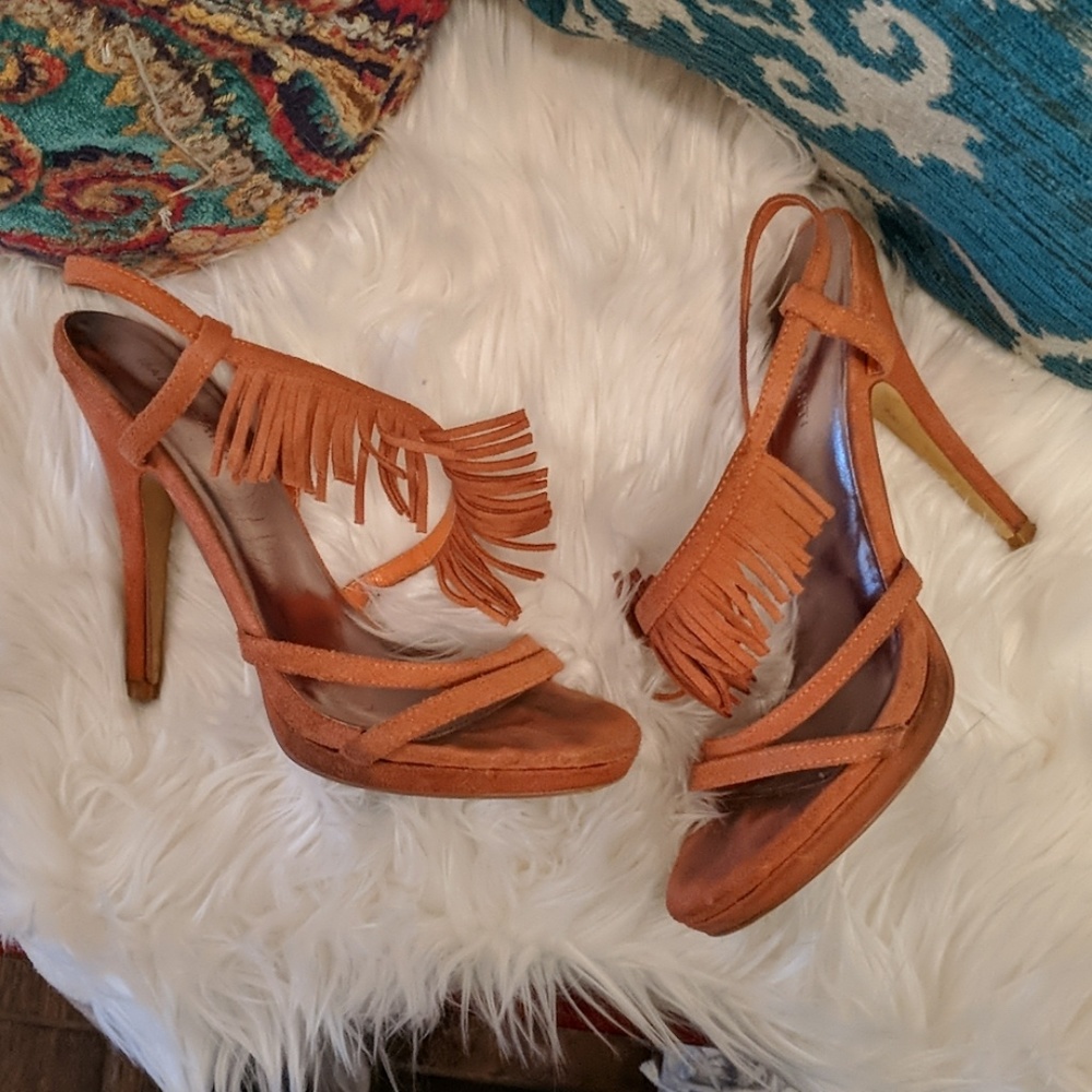 Sassy orange leather fringe sandal